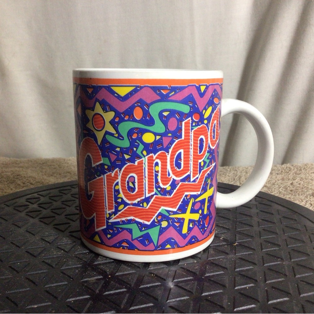 GRANDPA Artmark White W/Red & Orange Ceramic Coffee/Tea Mug pre-owned